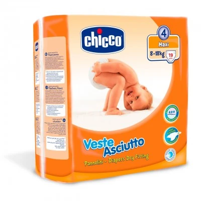Chicco Diapers Size 4 Maxi 8-18 Kg 19 Pieces Chicco Diapers Size 4 Maxi 8-18 Kg 19 Pieces