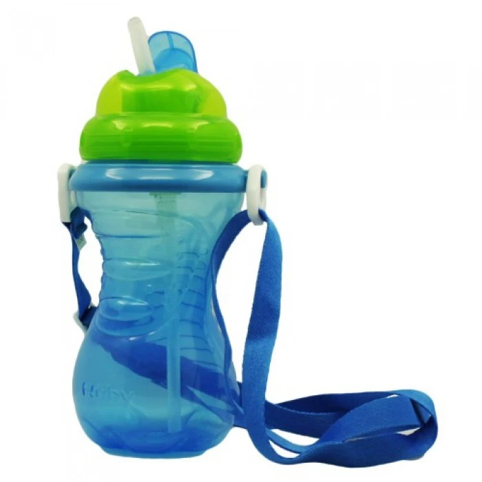 Nuby Flip-It Straw Cup With Strap - Blue, 420ml - نوبي