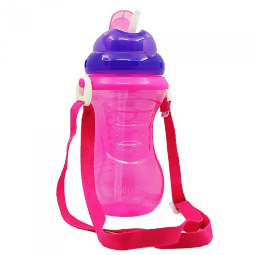 Nuby Flip-It Straw Cup With Strap - Purple, 420ml Nuby Flip-It Straw Cup With Strap - Purple, 420ml