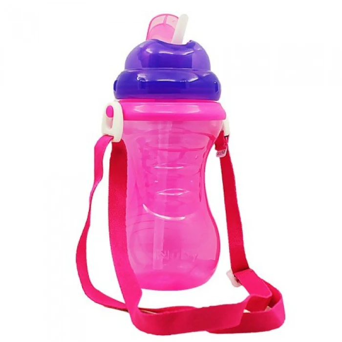 Nuby Flip-It Straw Cup With Strap - Purple, 420ml - نوبي