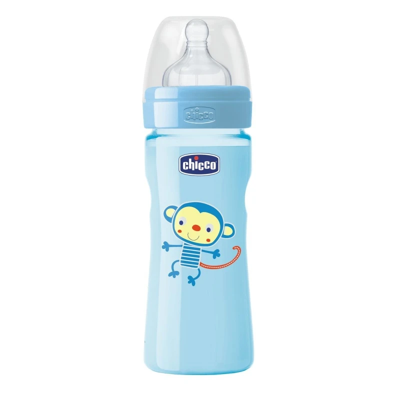 Chicco - Well-Being Bottle 330ml - Silicone (Monkey) - تشيكو