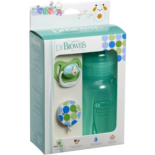 Dr. Brown's Gift Set (Wide Neck Bottle /Pacifier /Clip) - Green - دكتور براونز - Image 2