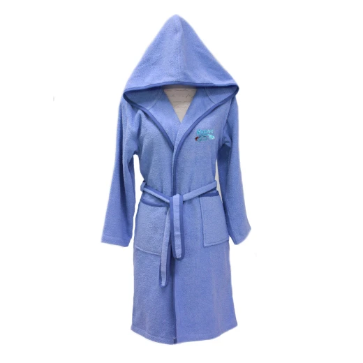 Nova embroidered Bath Robe Plain/Car Racing- Blue - 9-12 years