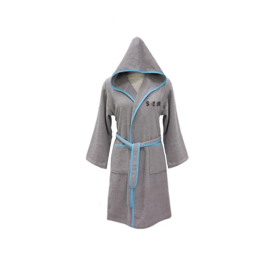 Nova embroidered Bath Robe Plain/Sea- Gray - 3-5 years