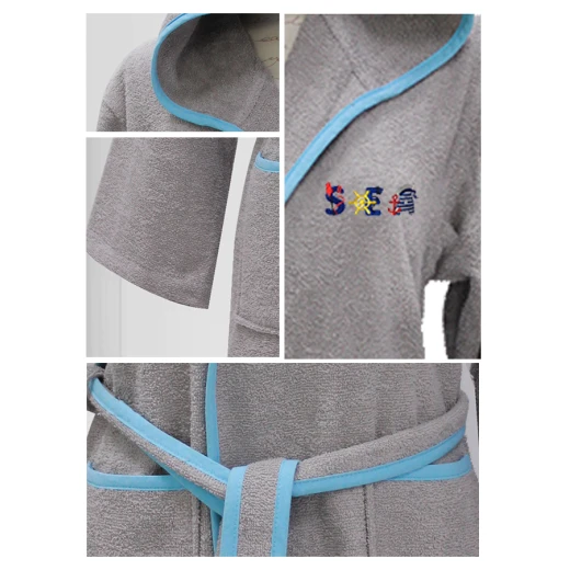 Nova embroidered Bath Robe Plain/Sea- Gray - 3-5 years - نوفا هوم - Image 2