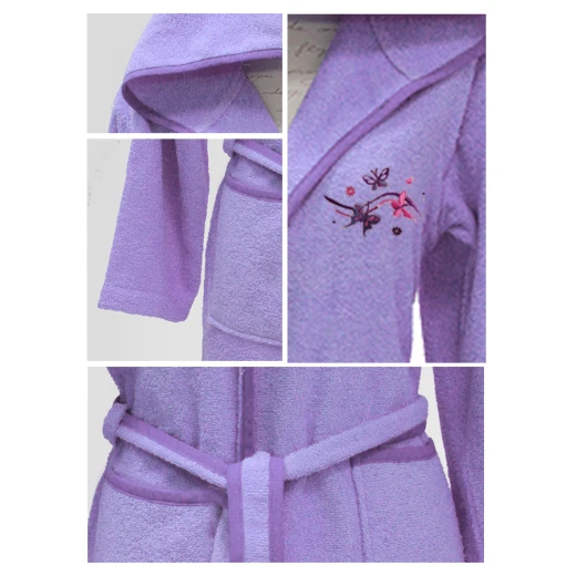 Nova embroidered Bath Robe Plain/Butterfly- Lilac - 9-12 years - نوفا هوم - Image 2