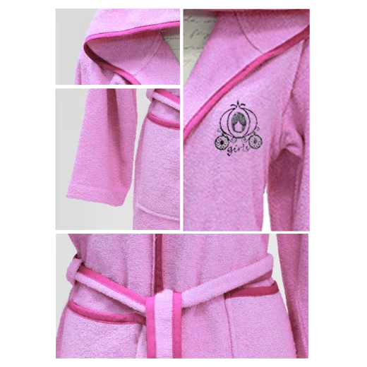 Nova embroidered Bath Robe Plain/Cinderella Carriage-Pink (9-15 years) - 13-15 years - نوفا هوم - Image 2