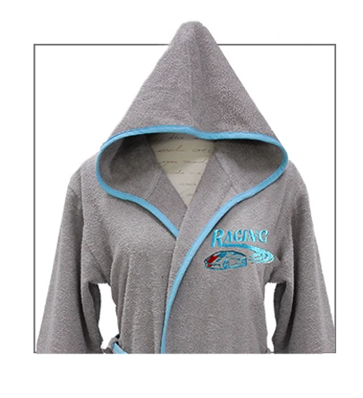 Nova embroidered Bath Robe Plain/Car Racing- Gray - 9-12 years - نوفا هوم - Image 2