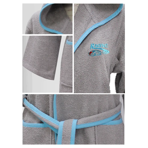 Nova embroidered Bath Robe Plain/Car Racing- Gray - 9-12 years - نوفا هوم - Image 3