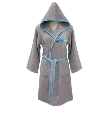 Nova embroidered Bath Robe Plain/Car Racing- Gray - 9-12 years