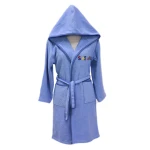 Nova embroidered Bath Robe Plain/Sea- Blue - 6-8 years - نوفا هوم