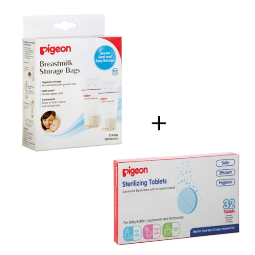 Pigeon Sterilizing Tablets +  Breast Milk Storage Bags Offer