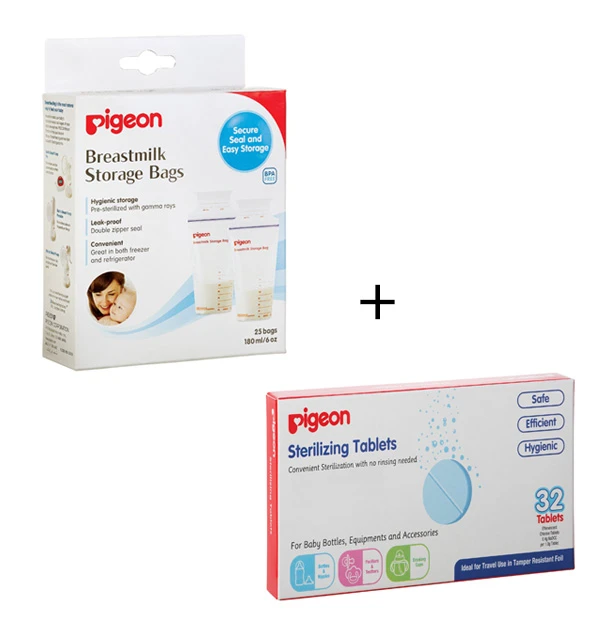 Pigeon Sterilizing Tablets +  Breast Milk Storage Bags Offer - بيجن