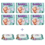 6x Bambo Nature New Born 1 (2-4 Kg) + 3x Bambo Nature Wet Wipes x80 - بامبو ناتشور