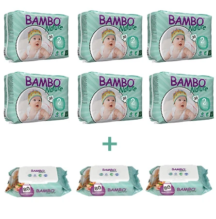 6x Bambo Nature Mini 2 (3-6 Kg) + 3x Bambo Nature Wet Wipes x80