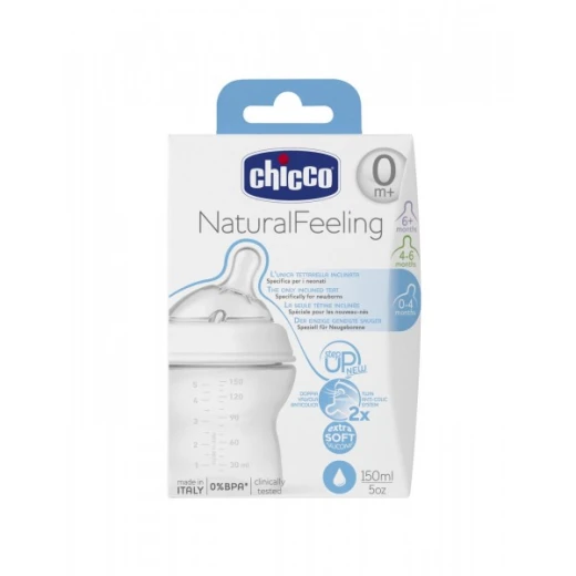 Chicco Natural Feeling Bottle 0M+ 150 Ml Regular Flow Chicco Natural Feeling Bottle 0M+ 150 Ml Regular Flow