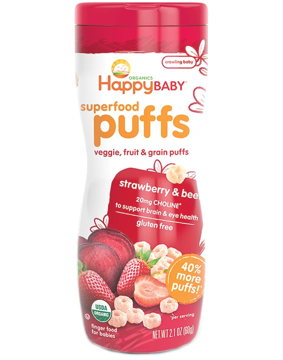 Happy Baby Puffs Strawberry & Beet - Gluten Free - هابي توت