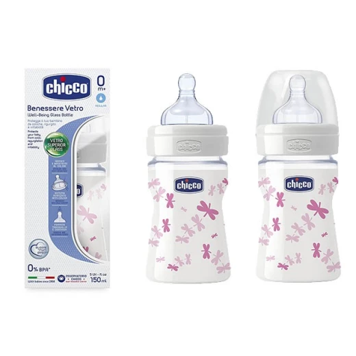 Chicco Baby Bottle Well Being Glass (150 ml) - Girls - تشيكو - Image 2