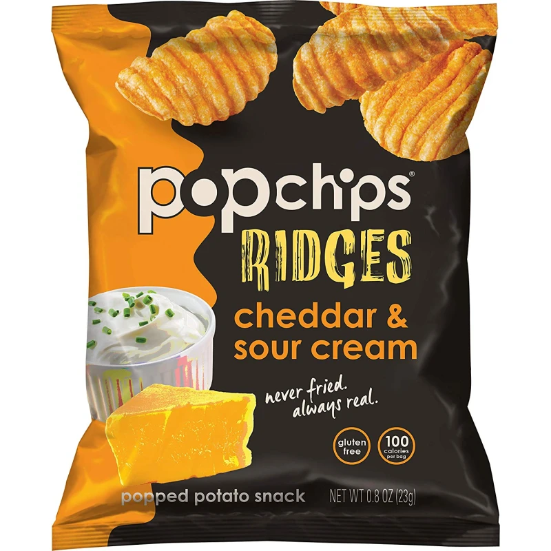 Pop Chips Gluten Free Chips Ridges Cheddar & Sour Cream 23g - بوب شيبس
