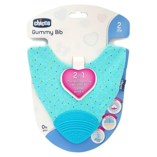 Chicco Gummy Bib Teething Ring with Bib 2 In 1 Blue 2m+ Chicco Gummy Bib Teething Ring with Bib 2 In 1 Blue 2m+