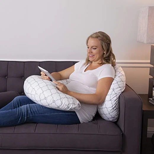 Boppy Slipcovered Pregnancy Body Pillow, Trellis, White - بوبي - Image 2