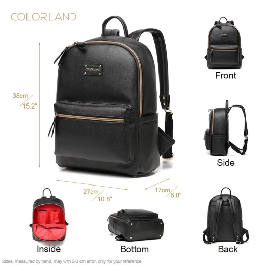 Colorland Fashion Travel Bag Organizer Backpack Diaper Bag Mummy Bag PU Leather - Black - كولورلاند - Image 5