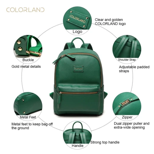 Colorland Fashion Travel Bag Organizer Backpack Diaper Bag Mummy Bag PU Leather - Green - كولورلاند - Image 3