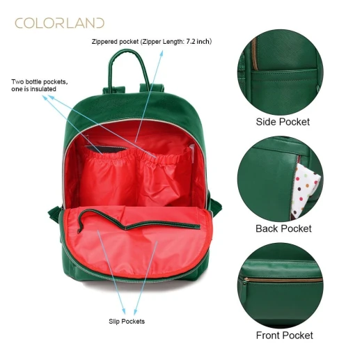 Colorland Fashion Travel Bag Organizer Backpack Diaper Bag Mummy Bag PU Leather - Green - كولورلاند - Image 4