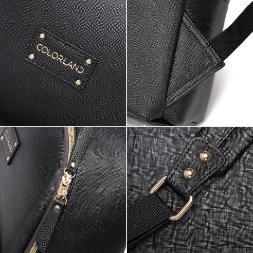 Colorland Fashion Travel Bag Organizer Backpack Diaper Bag Mummy Bag PU Leather - Black - كولورلاند - Image 10