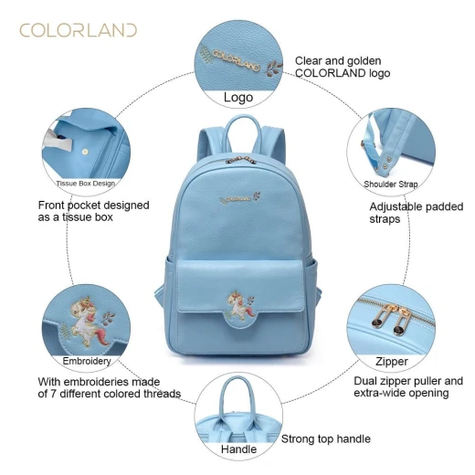 Colorland Diaper Bag Fashion Multi functional Double Shoulder Unicorns Embroidered Mommy Bag - Blue - كولورلاند - Image 3