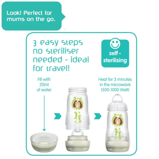 MAM Easy Start Self Sterilising Anti-Colic Bottle, Slow Flow (Designs May Vary) - 160 ml, 1 Bottle Only - أزرق - ام اند ام - Image 10