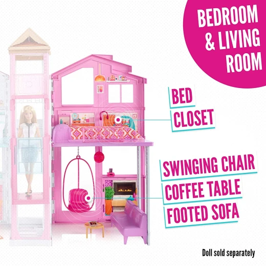 Barbie Three-Story Town House Colourful and Bright Doll House that Comes with Furniture and Accessories, Playset - باربي - Image 5