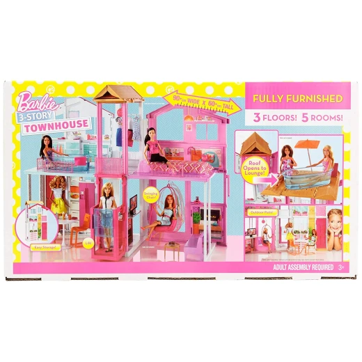 Barbie Three-Story Town House Colourful and Bright Doll House that Comes with Furniture and Accessories, Playset - باربي - Image 4