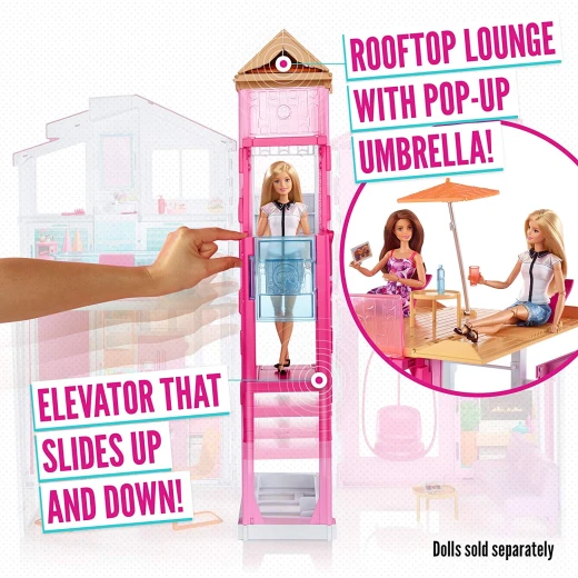Barbie Three-Story Town House Colourful and Bright Doll House that Comes with Furniture and Accessories, Playset - باربي - Image 7