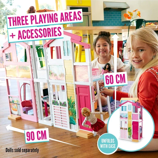 Barbie Three-Story Town House Colourful and Bright Doll House that Comes with Furniture and Accessories, Playset - باربي - Image 8