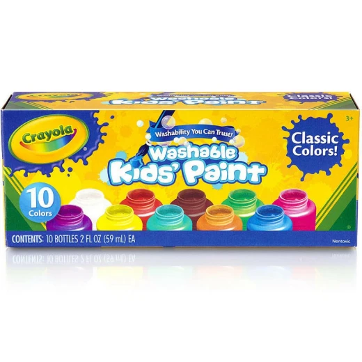Crayola Washable Kids' Paint, Assorted Colors 10 Bottles