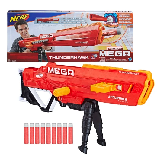 Thunderhawk Nerf AccuStrike Mega Toy Blaster - Longest Nerf Blaster - 10 Official AccuStrike Nerf Mega Darts, 10-Dart Clip, Bipod - For Kids, Teens, and Adults Thunderhawk Nerf AccuStrike Mega Toy Blaster - Longest Nerf Blaster - 10 Official AccuStrike Nerf Mega Darts, 10-Dart Clip, Bipod - For Kids, Teens, and Adults