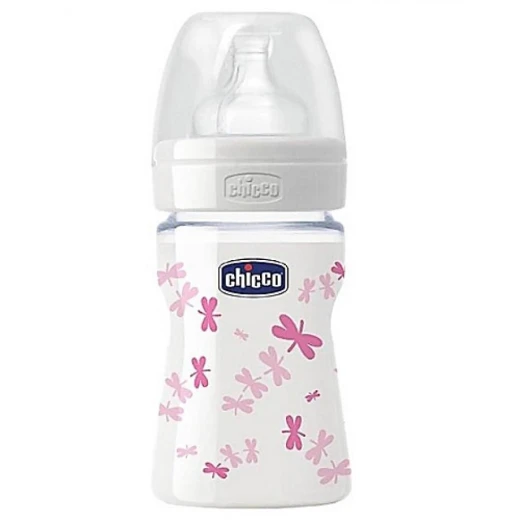 Chicco Baby Bottle Well Being Glass (150 ml) - Girls Chicco Baby Bottle Well Being Glass (150 ml) - Girls