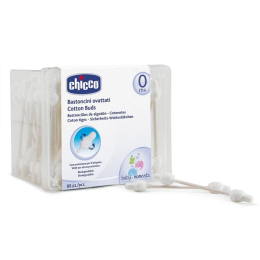 Chicco Cotton Buds With Ear Protection Drum 88 Pieces - تشيكو - Image 2