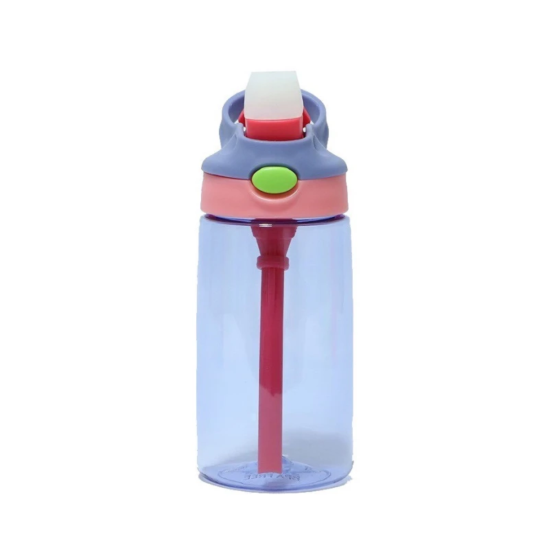 GenioWorld 14 oz Auto Spout Straw Flip Kids Tritan Water Bottle, Purple - جنيو ورلد