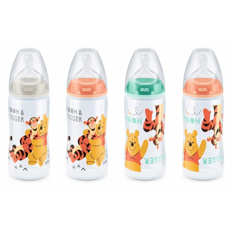 NUK Disney Winnie the Pooh First Choice Bottle, 300ml, 0-6 Months Silicone Teat, Assorted Colors - ان يو كي