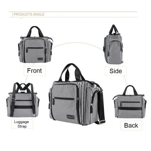 Colorland Gabrielle Tote Baby Changing Bag, Black & White Strips - Colorland - Image 5