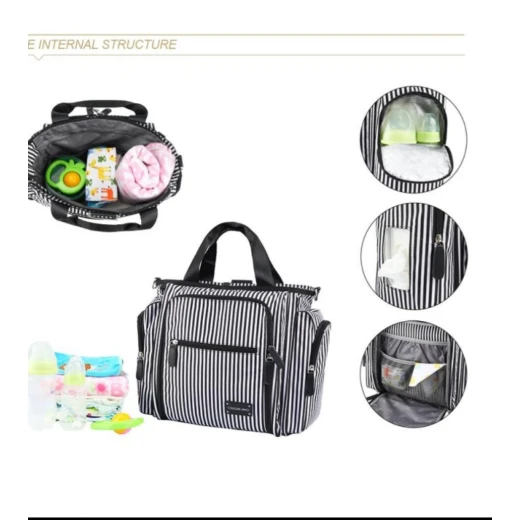 Colorland Gabrielle Tote Baby Changing Bag, Black & White Strips - Colorland - Image 3