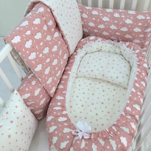 Anett Newborn Baby Bedding Set, Clouds, Pink Anett Newborn Baby Bedding Set, Clouds, Pink