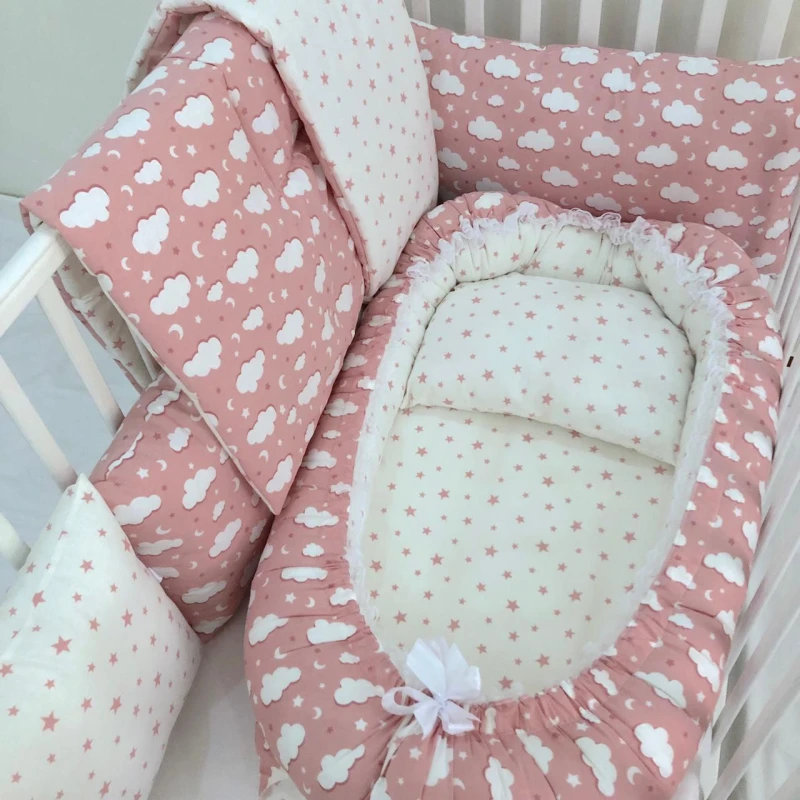 Anett Newborn Baby Bedding Set, Clouds, Pink - أنيت