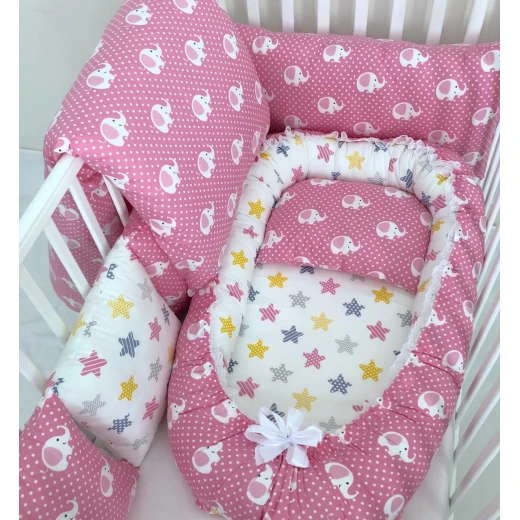 Anett Newborn Baby Bedding Set, Elephants, Pink Anett Newborn Baby Bedding Set, Elephants, Pink