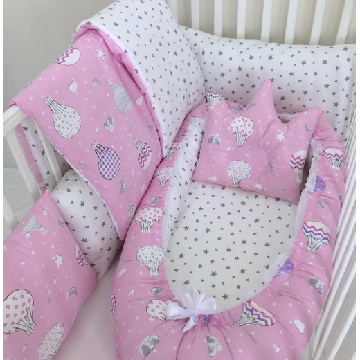 Anett Newborn Baby Bedding Set, ِAirships, Pink
