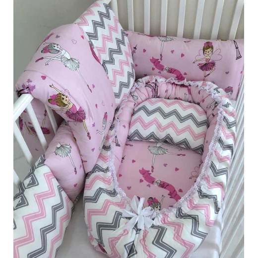 Anett Newborn Baby Bedding Set, Ballerina with Chevron Pattern, Pink & Grey Anett Newborn Baby Bedding Set, Ballerina with Chevron Pattern, Pink & Grey