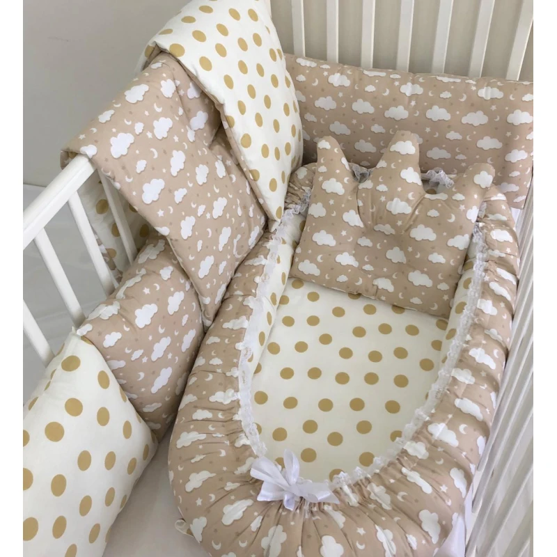 Anett Newborn Baby Bedding Set, Clouds with Dots, Cappuccino - أنيت