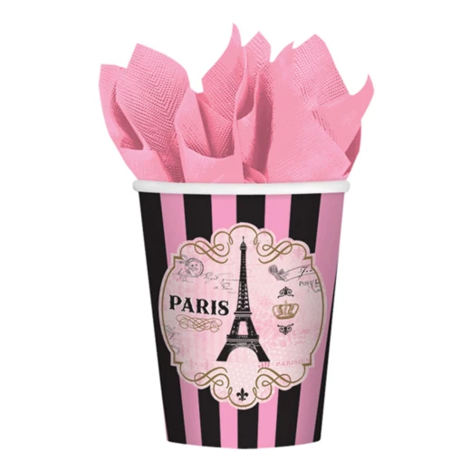 Amscan - A Day in Paris Birthday Party 9oz Paper Beverage Cups, 8 Cups